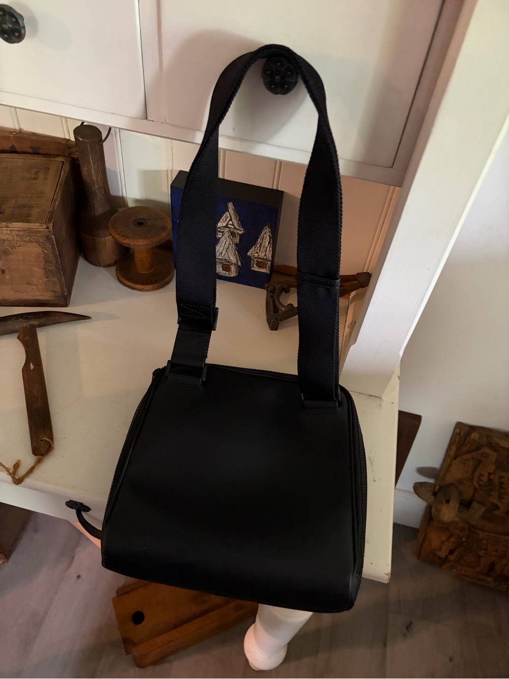 Black Crossbody Shoulder Bag - Minimal Leatherette Carryall - Picture 2 of 4